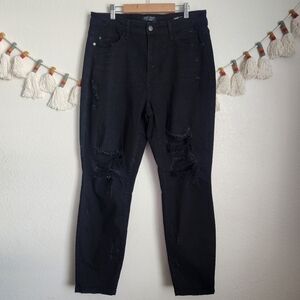 Judy Blue Black Boyfriend Fit High Waisted Distress Ripped Skinny Jeans Stretch